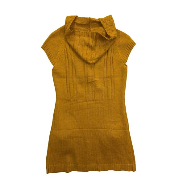 F&F Dress Womens Small Gold Mustard Yellow Sweater Hooded Knit Mini Dress‎ - Picture 3 of 9